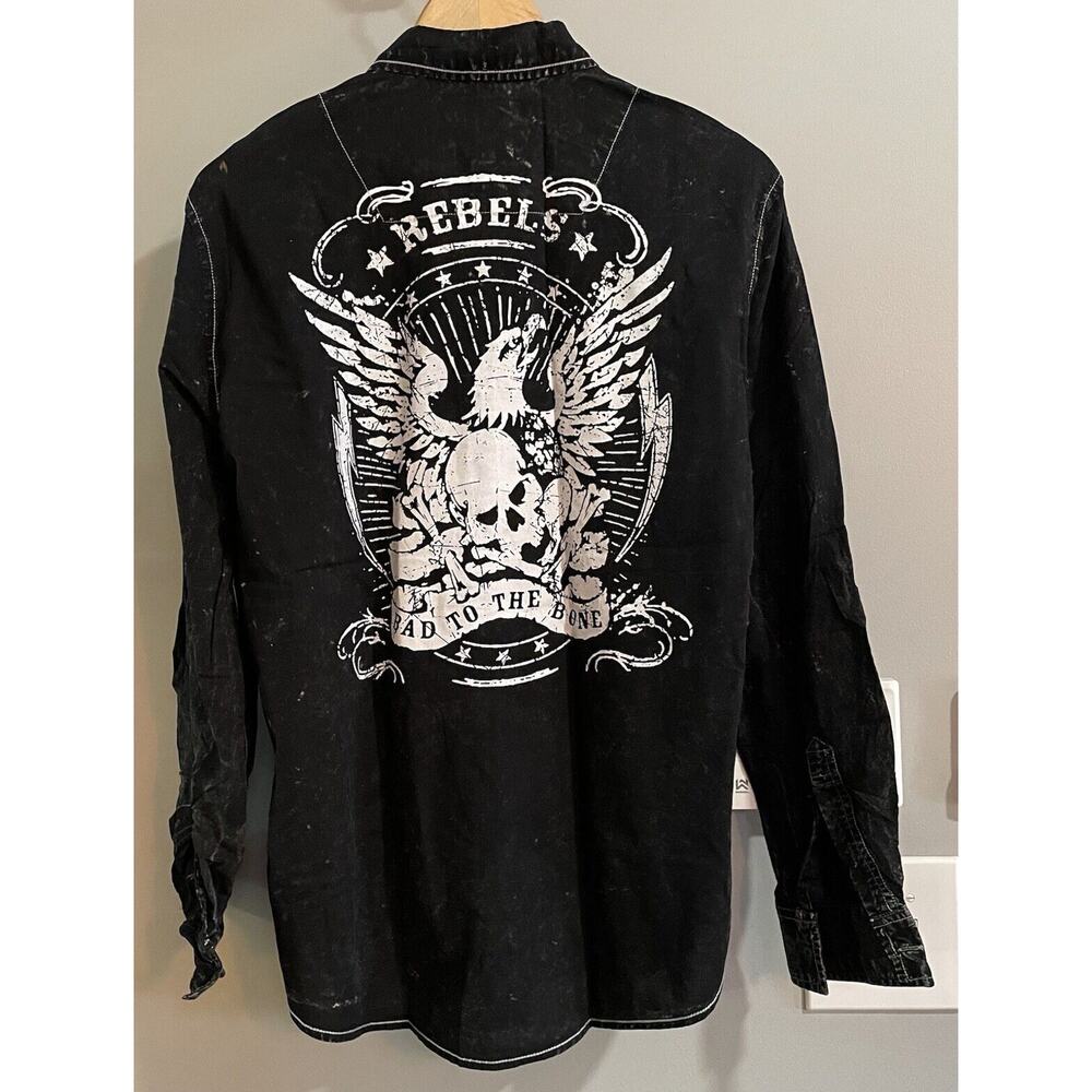 Tranquility Mayhem Shirt Graphic Eagle Button Up Long Sleeve Mens Size Small New